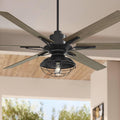 Casa Vieja 72' Expedition Modern Industrial Rustic Outdoor Ceiling Fan with LED Light Remote Control Matte Black Oak Wood Cage Damp Rated for Patio Exterior House Home Porch Gazebo Garage