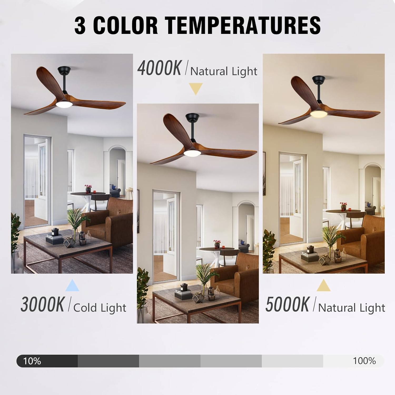 Ceiling Fan with Lights, 52 inch Solid Wood Indoor/Outdoor Ceiling Fans for Patios,Damp Rated Propeller Ceiling Fan for Porch,Farmhouse,Reversible Quiet DC Motor ETL Listed, Memory Function