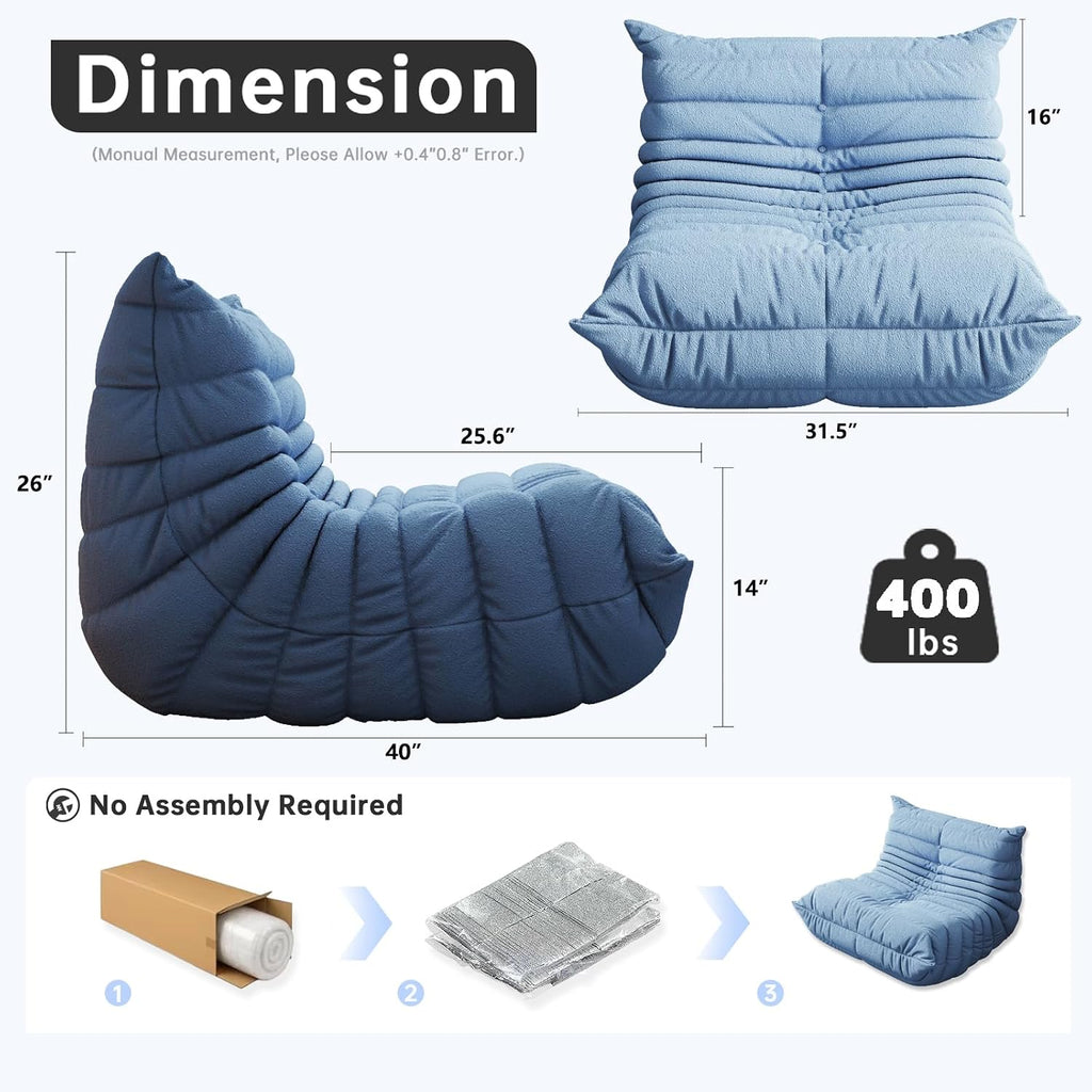 WHGBJA Memory Foam Bean Bag Chair for Adults, Teddy Material Beanbag Sofa with Filler, Cozy Floor Lounge Seat for Living Room, Bedroom, Dorm, Office