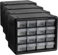 Akro-Mils 16-Drawer Plastic Cabinet for Garage Organization, Beads, Makeup Organizer, Building Bricks Storage, Teacher Toolbox, 10-1/2' W x 6-1/2' D x 8-1/2' H, 10716 Black (Pack of 4)