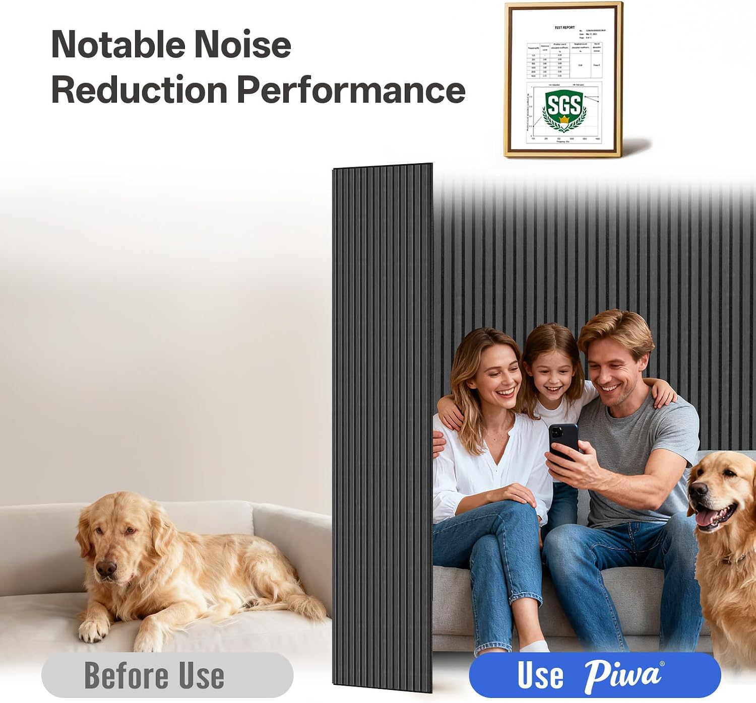 PIWA Wood Acoustic Slat Panels,94 x 24 in,2-Pack-12mm MDF Surface with 9mm Sound-Absorbing Core-Dual-Layer Acoustic Wall Panels for Echo Reduction in Home Studio,Office & Living Room-Matte Black