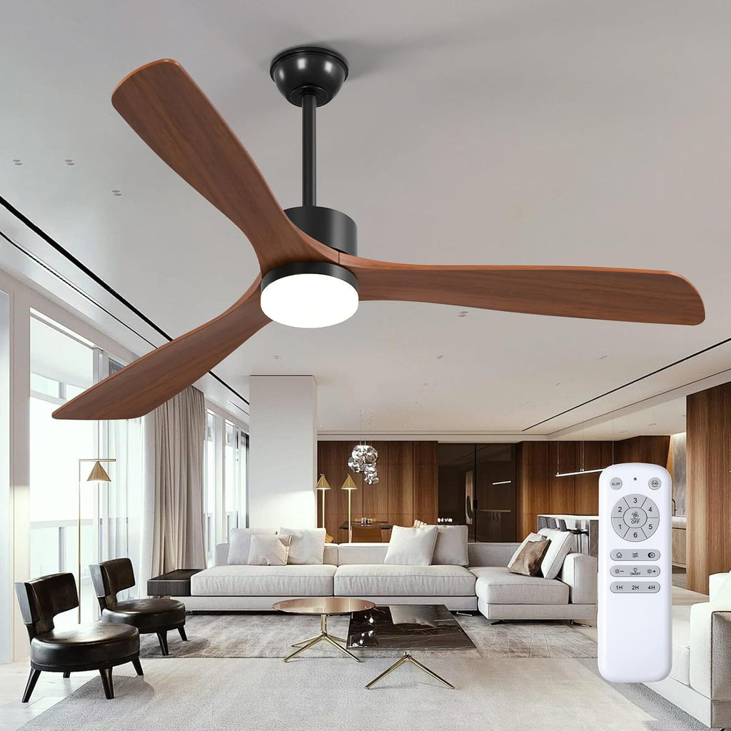 addlon 60 inch Ceiling Fans with Lights and Remote Control, Reversible, 3 Wood Blades, 6 Speeds, 3CCT Dimmable, Noiseless, Indoor/Outdoor Black Walnut Ceiling Fan for Bedroom Living Room Gazebo Patio