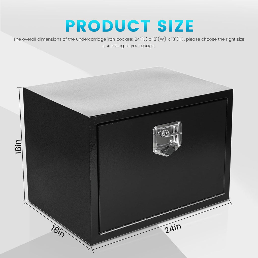 24 Inch Underbody Tool Boxes for Truck 2 Pack, 24 x 18 x 18 Inch Steel Under Body Storage Box with T-Handle Latch, Waterproof Heavy Duty Toolbox for Pickup Truck RV, Black (Pack of 2)