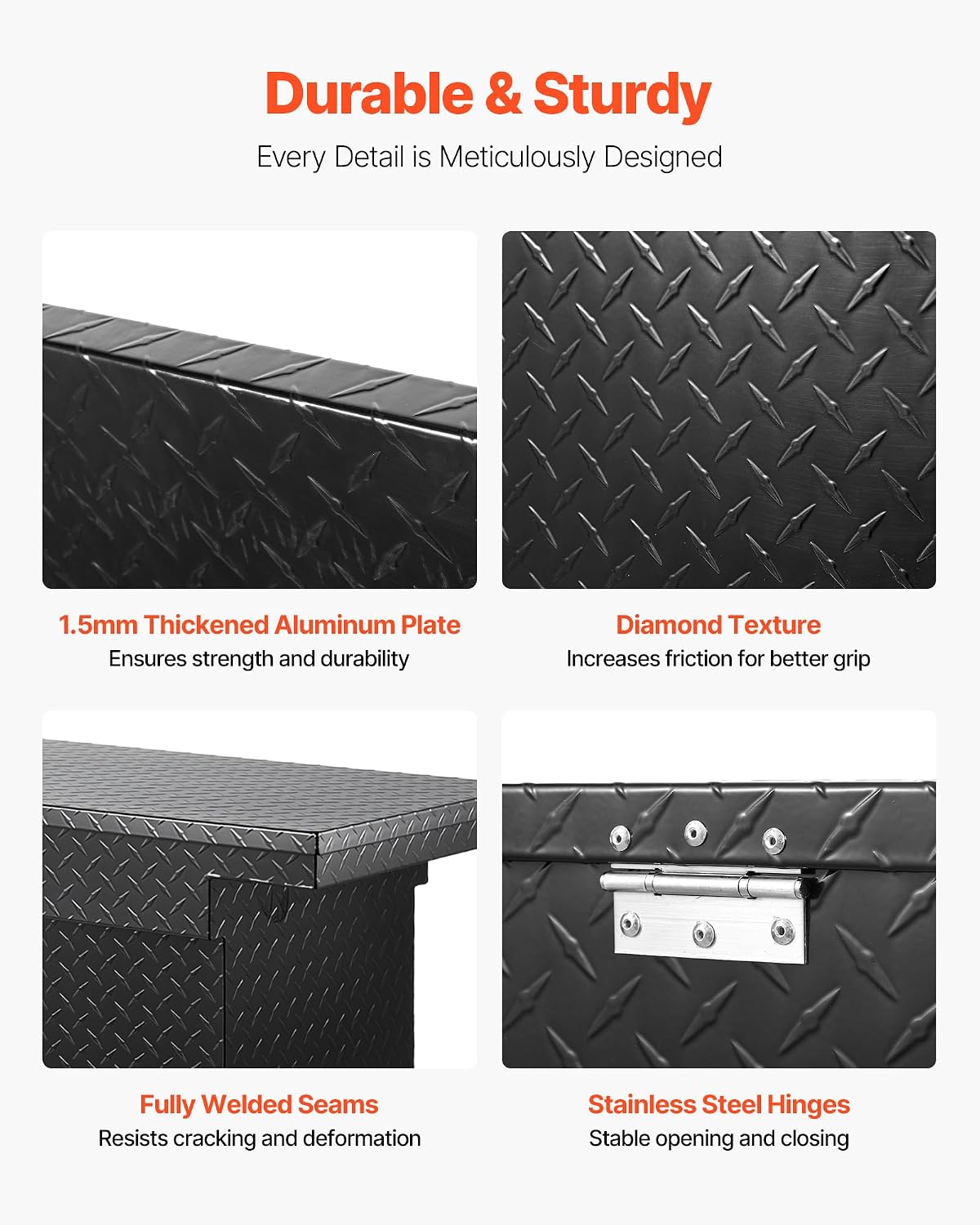 VEVOR Crossover Truck Tool Box, 69x20x18 In, Heavy Duty Aluminum Toolbox with Diamond Texture, Pick Up Truck Bed RV Trailer Toolbox, Waterproof Storage Organizer with Lock, Keys, Side Handles, Black