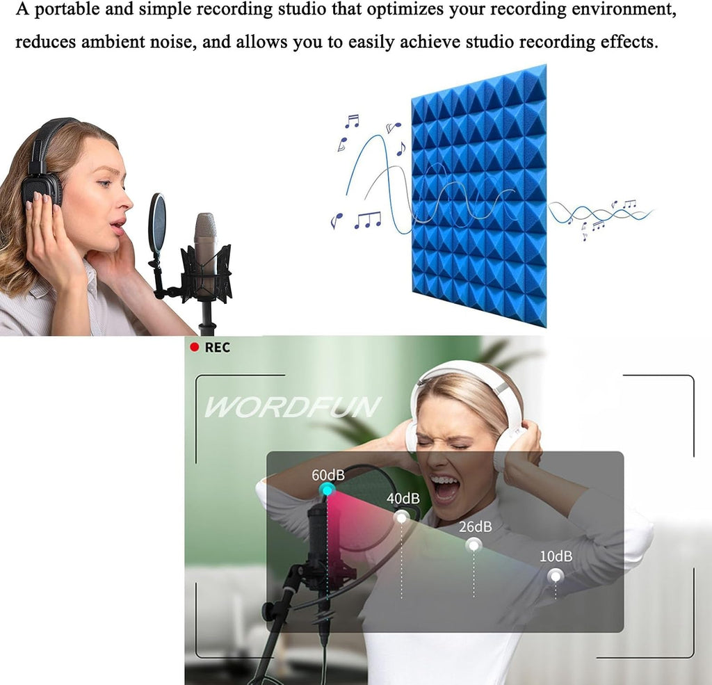 WORDFUN Sound Isolation Room for Home Studio, Portable Sound Recording Vocal Booth Box, Studio Equipment, Vocal Absorbing Shield, Microphone Shield for Podcasts Singing Gaming and Broadcasting