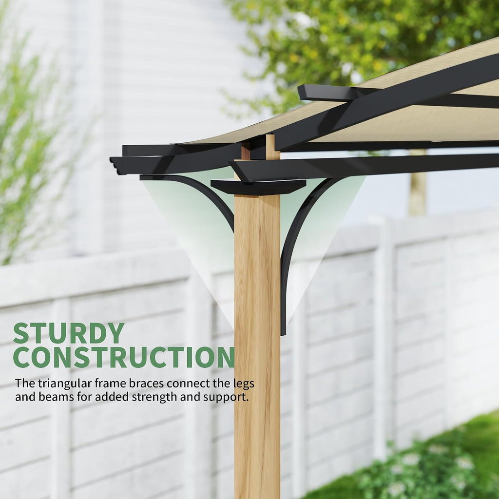 10' x 13' Arched Top Outdoor Pergola, Aluminum Frame Gazebo with Storage Shelf, Wood-Like Frame Patio Pergola Shade for Patio, Backyard, Garden, Poolside, Beige