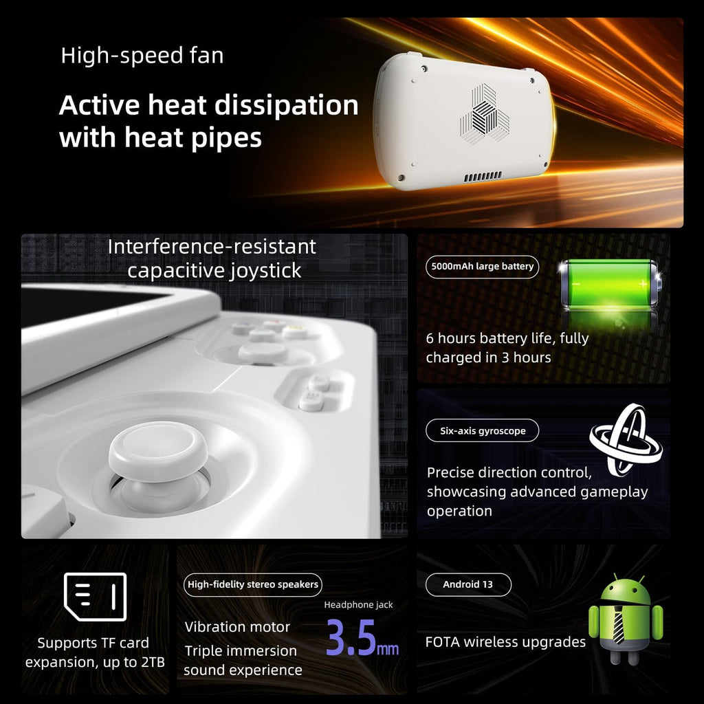 Anbernic RG Slide Handheld Game Console RG Slide 4.7-inch LTPS In-Cell Screen No Card Retro Game Console Unisoc T820 Portable Arcade Video Gaming Console Support AI WiFi Bluetooth HD and TV Output White