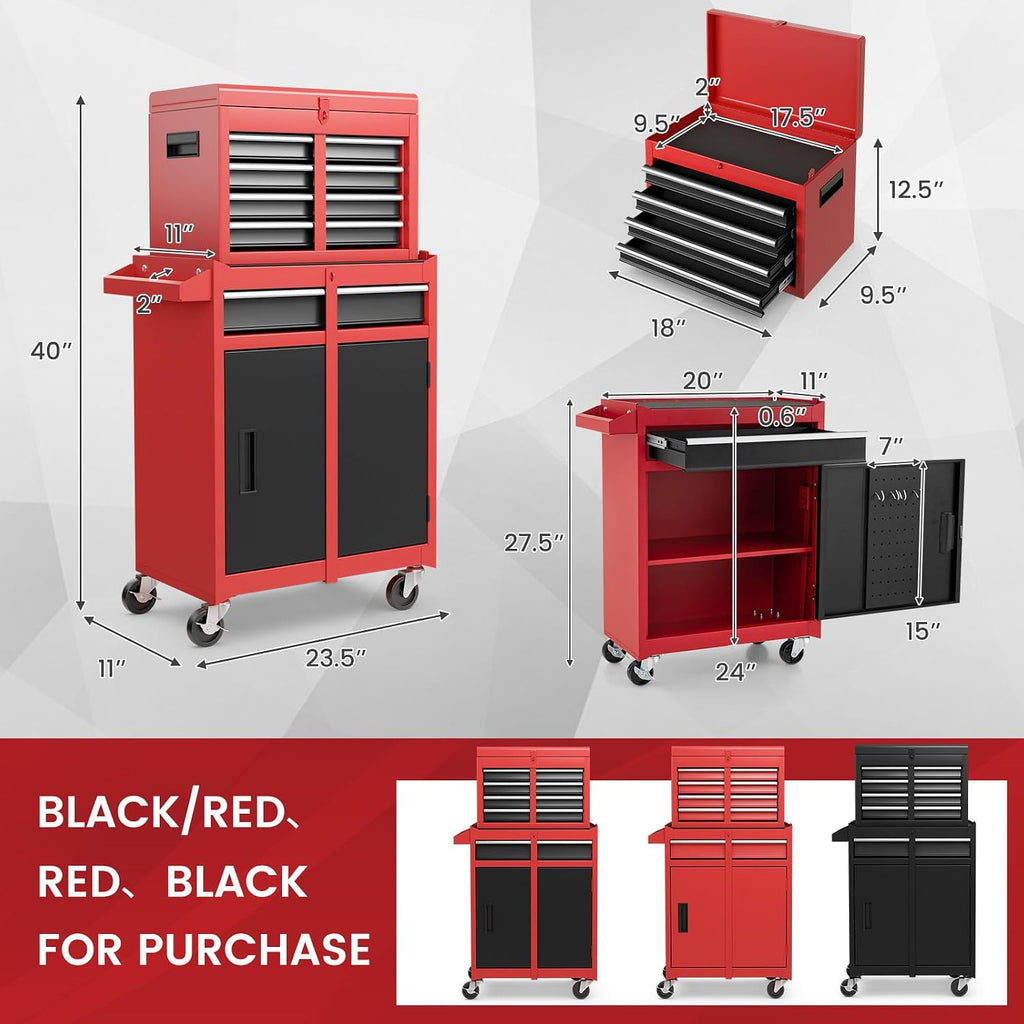 ERGOMASTER Tool Chest Heavy Duty Rolling Tool Box with Cabinet 5-Drawer for Lockable & Removable Cabinet for Garage and Workshop - Multicolor