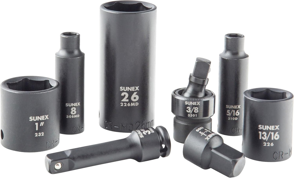 SUNEX 1068 3/8' & 1/2' Drive SAE & Metric 6 Point Standard & Deep Master Impact Socket Set, 68-Piece