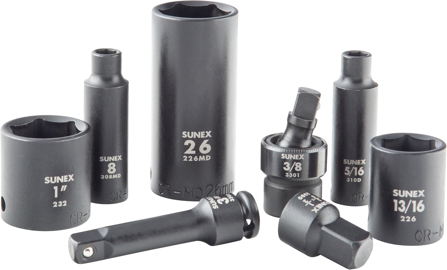 SUNEX 1068 3/8' & 1/2' Drive SAE & Metric 6 Point Standard & Deep Master Impact Socket Set, 68-Piece
