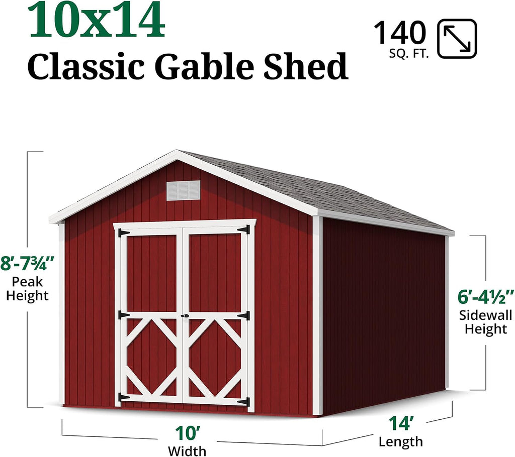 Little Cottage Co. 10x14 Classic Gable Shed with Floor, Outdoor Wood Storage Do-It-Yourself Precut Kit