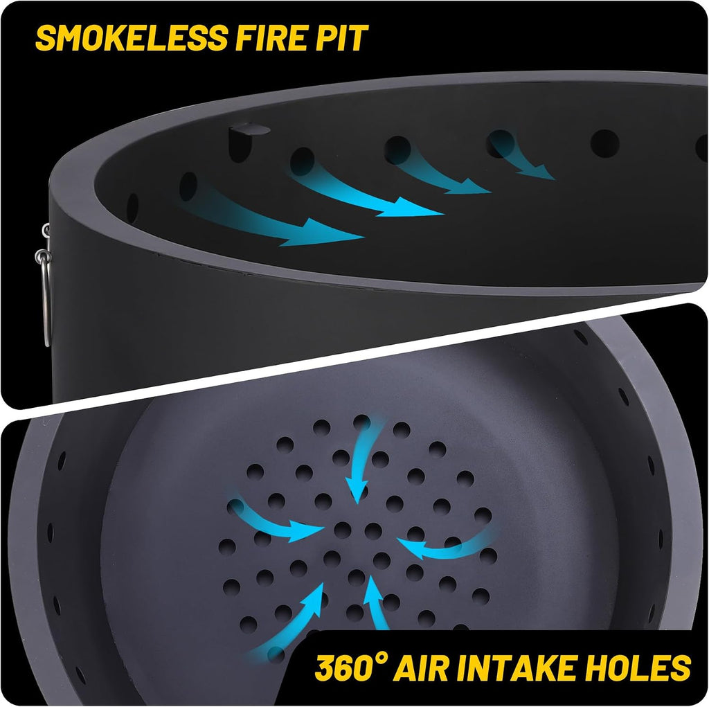 Garvee 26 in Smokeless Fire Pits, Wood Burning Firepits with Fire Poker, Outdoor Portable Fire Pits with Removable Ash Pan and Hardwood Top, Backyard Fireplace for Camping, Picnic and