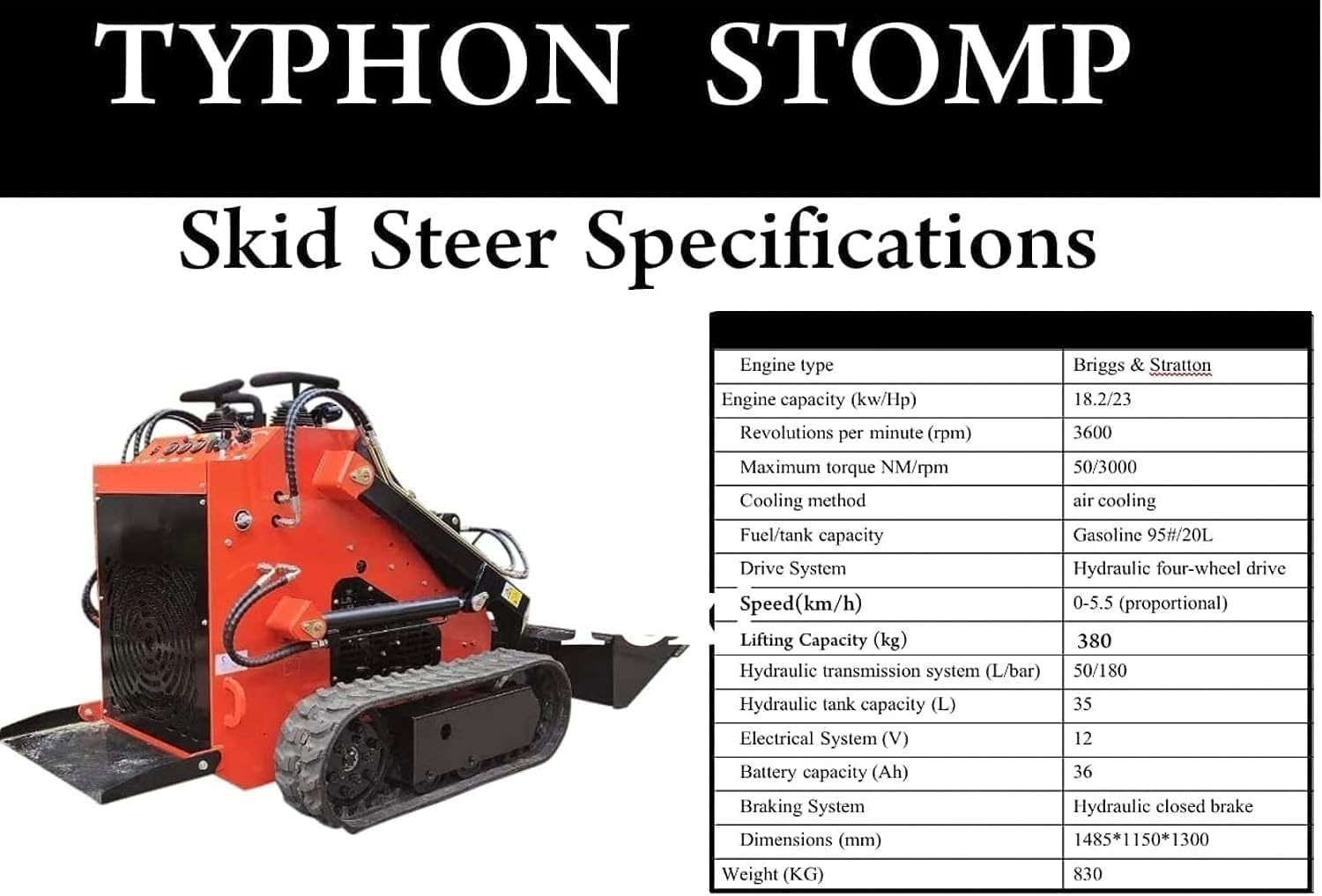 TYPHON STOMP Mini Skid Steer Loader – 1800lbs Skid Steer with Trench Filler– Compact Skid-steer Machine For Garden, Farms, Parks, Roads – Ideal for Digging, Drilling, Bull-Dozing