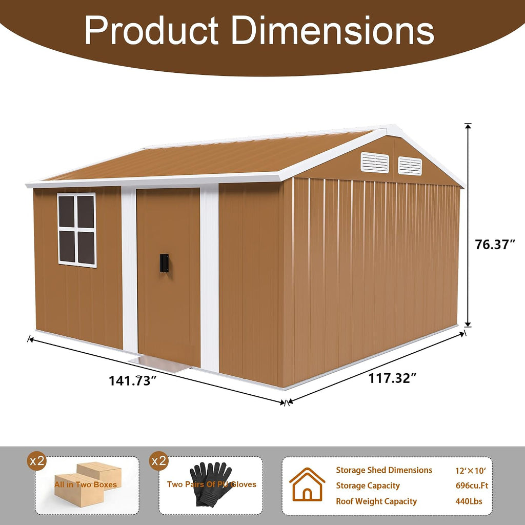 10x12 Outdoor Storage Shed, Heavy Duty Metal Shed, Lockable Garden Sheds with Sliding Door, Window and Airflow Design, Waterproof Steel Tool Sheds & Outdoor Storage for Backyard