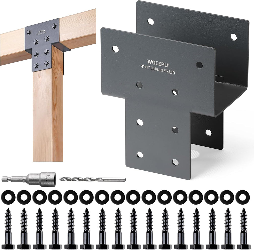 4 Pack Heavy Duty 4x4 (Actual 3.5'x3.5') Stainless Steel Post Caps Tie Bracket, Fit Connecting Wood Gazebo, Deck Patio Post and Wood Beams Bracket (Dark Ggray)