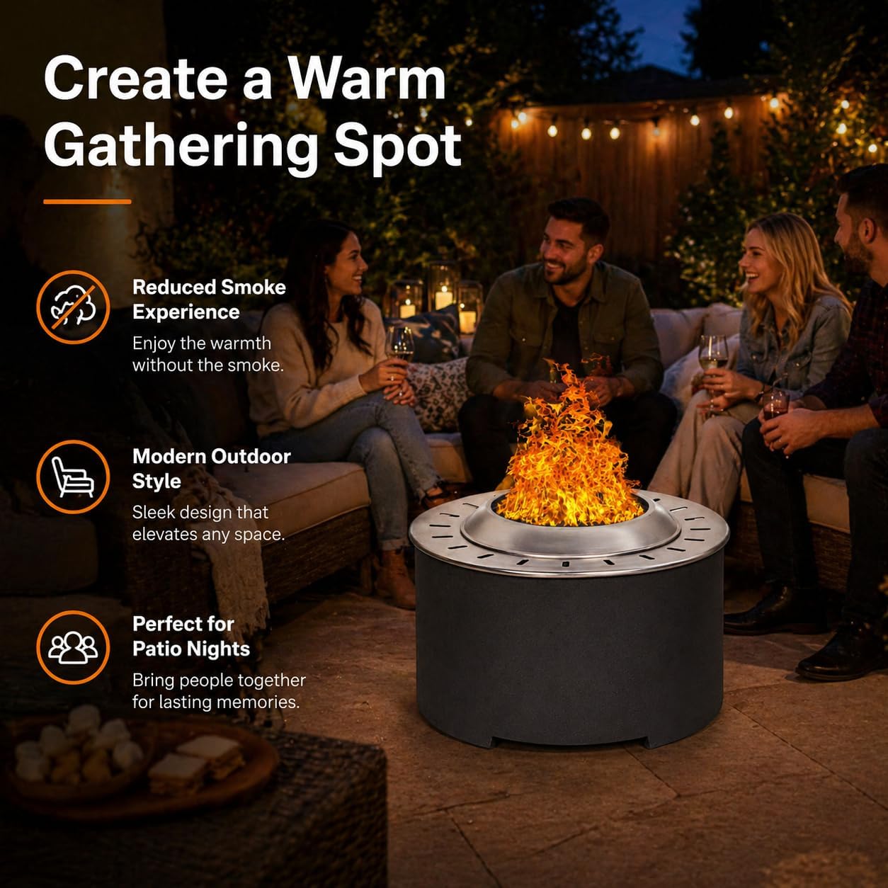 Afterglow Smokeless Fire Pit, 20.5' Round Wood Burning Stainless Steel Top & TerraFab Base, Firepit with Weather Cover Perfect for Outdoor Patio Garden, Dark Grey