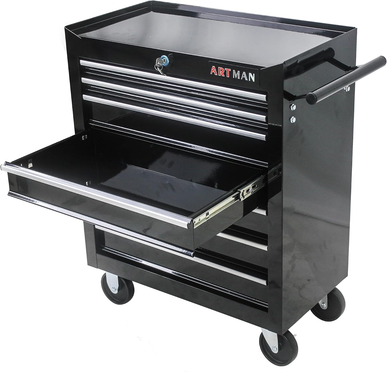 Rolling Tool Chest, 7-Drawer Tool Cabinet with Wheels, Heavy-Duty Steel Tool Storage Cabinet, Lockable Tool Box on Wheels for Garage & Workshop, Black