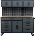 72in Rolling Tool Chest Cabinet Mobile Garage Workbench Heavy-Duty Tool Cabinet on Wheels with 11 Drawers, 2-Door Cabinet, 3 Top Cabinet, Pegboard & Power Strip for Tool Organization