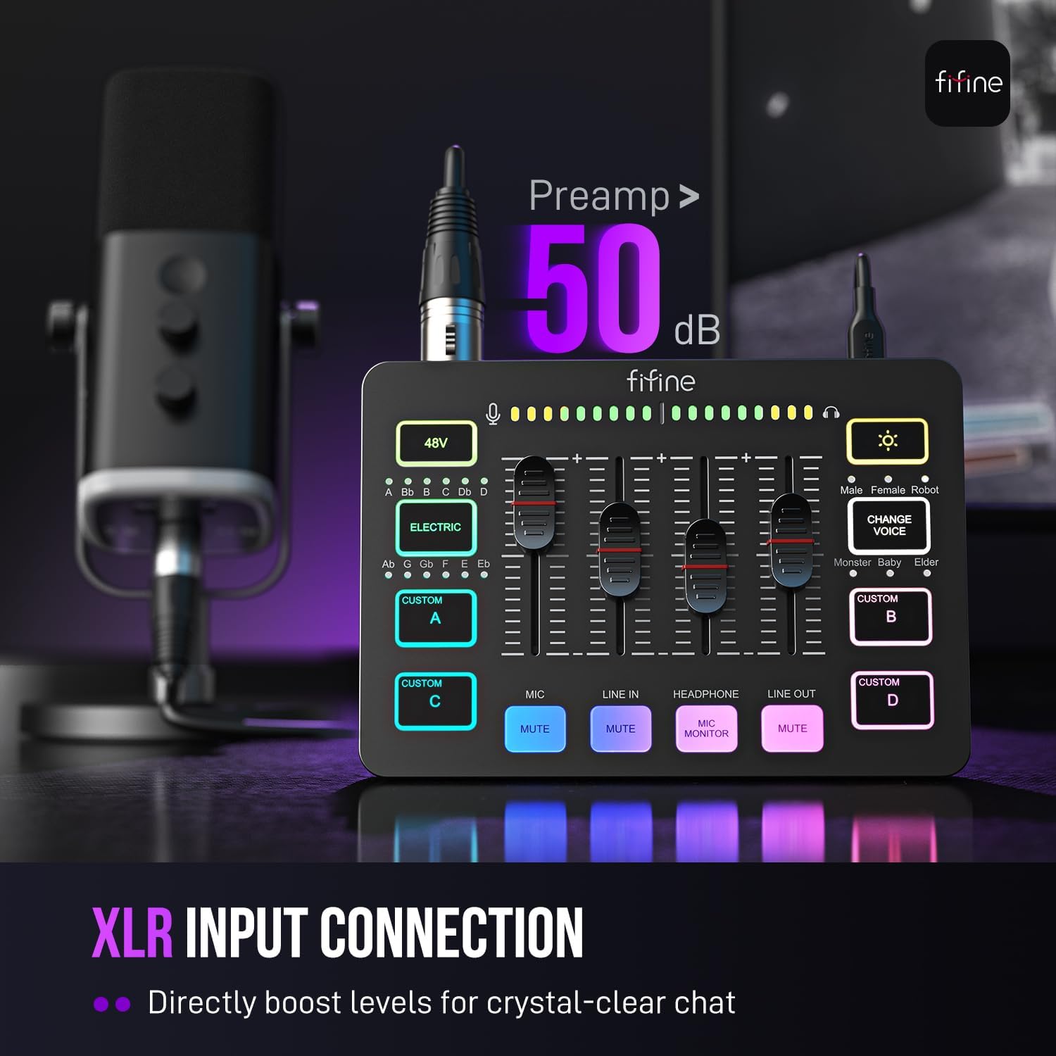 FIFINE Gaming Equipment Bundle with Audio Mixer, XLR/USB Microphone, XLR Cable Set for Streaming, Podcast, RGB PC Mixer with Individual Control, Volume Fader, Computer Dynamic Vocal Mic for Recording