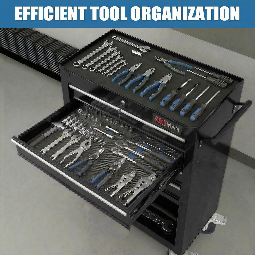 4 Drawers Tool Cart on Wheels,Rolling Tool Box Tool Storage, Drawers Rolling Tool Box Organizer Tool Case for Garage, Warehouse, Workshop, Repair Shop (4 Drawers-Black)