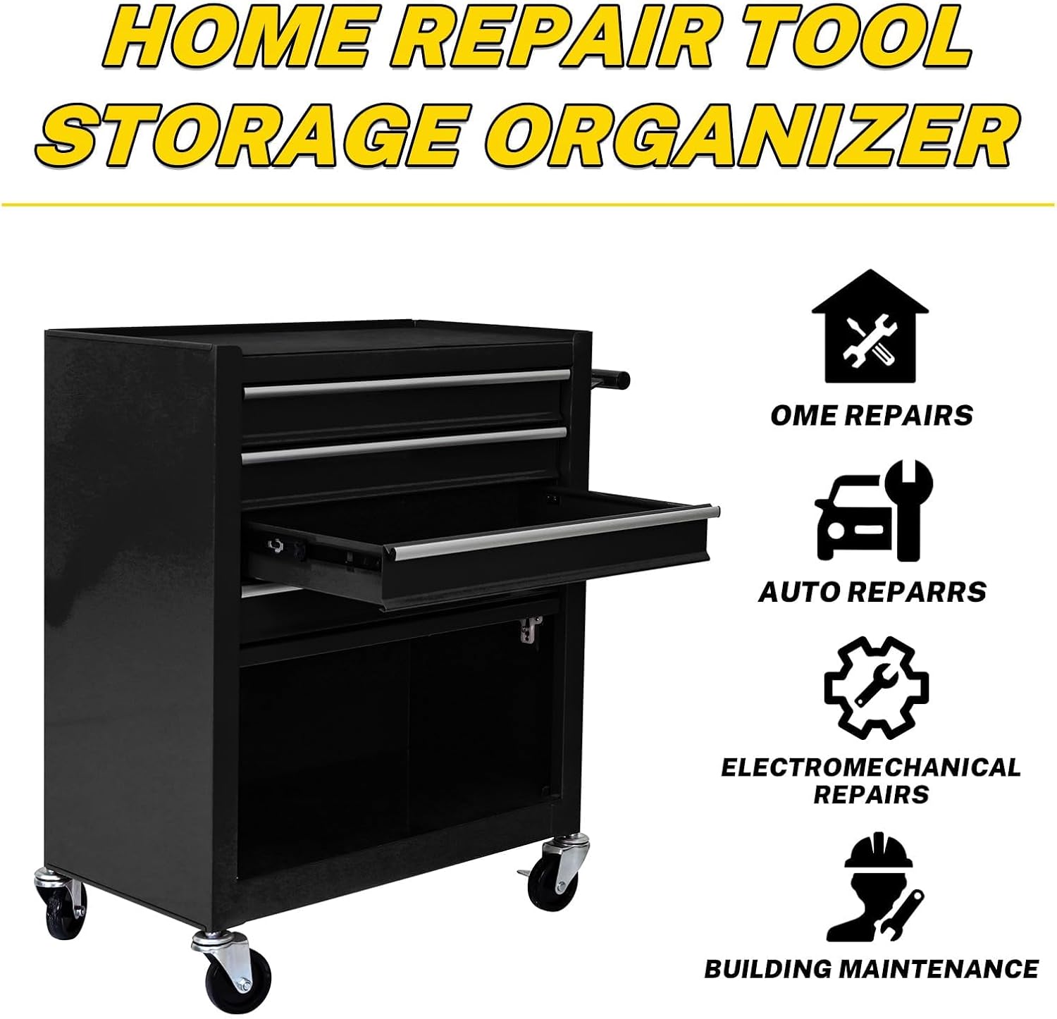 233PCS 4 Drawers Rolling Tool Box with Tool Sets, Heavy Duty Steel Garage Storage Cabinet with Lockable Wheels, Mechanic Organizer for Home, Auto, Workshop, Warehouse, Black