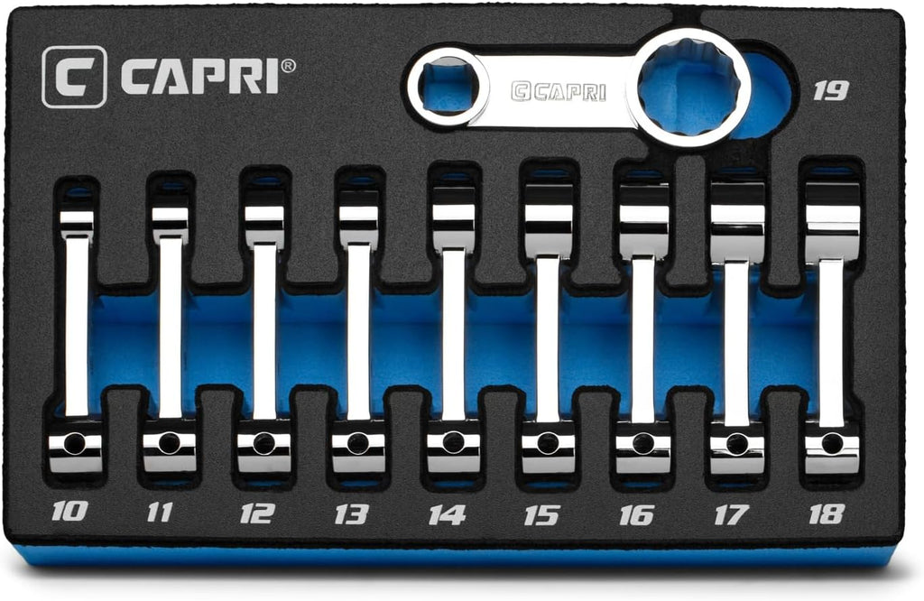 Capri Tools 3/8 in. Drive Torque Adapter Set, 12-Point Box End, 10 to 19 mm, Metric, 10-Piece with Mechanic's Tray