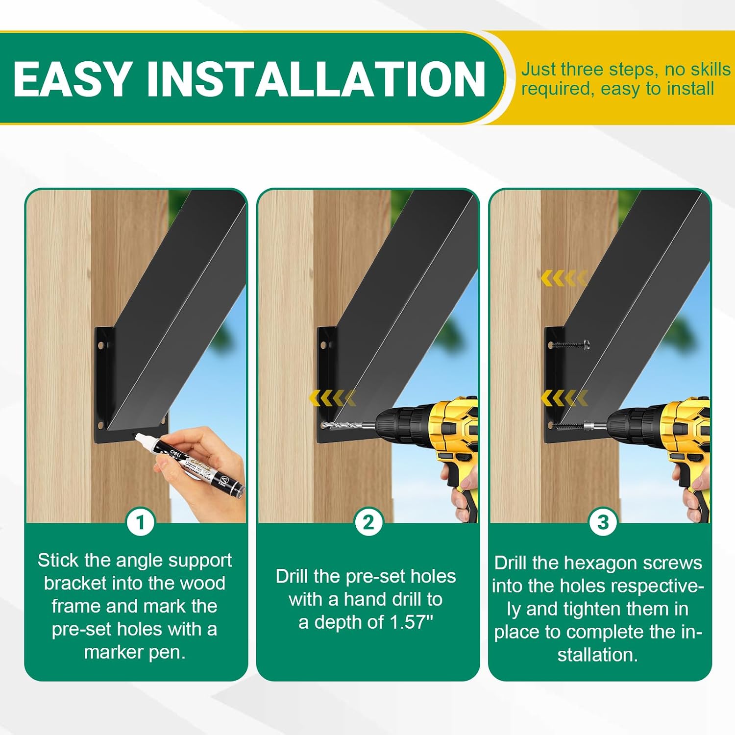 4pcs 45 Degree Angle Support Bracket 2''X4'' (Actual: 1.5''X3.2''), Heavy Duty Pergola Brackets for Gazebos, Porches, Wood Post and Beam 45 Degree Bracket