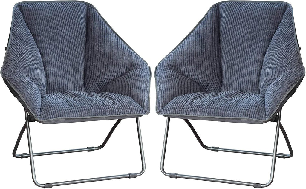 Zenithen Limited Hexagon Portable Durable Folding Comfortable Metal Frame Dish Chair for Gaming, Bedrooms, Dorm Rooms, and Living Rooms, Gray Corduroy (Pack of 2)