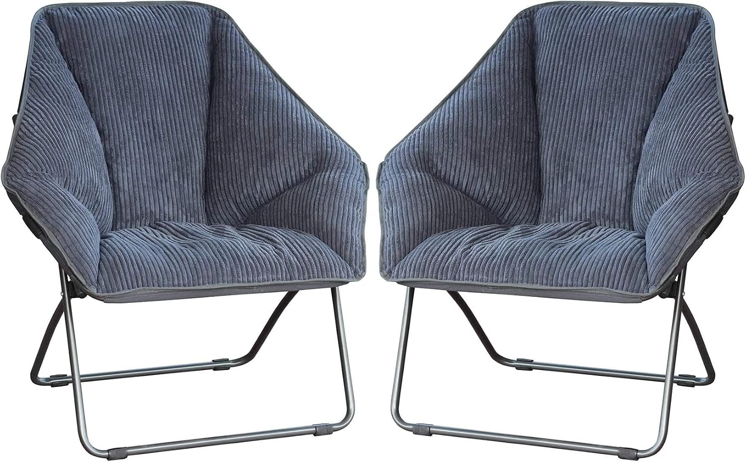 Zenithen Limited Hexagon Portable Durable Folding Comfortable Metal Frame Dish Chair for Gaming, Bedrooms, Dorm Rooms, and Living Rooms, Gray Corduroy (Pack of 2)