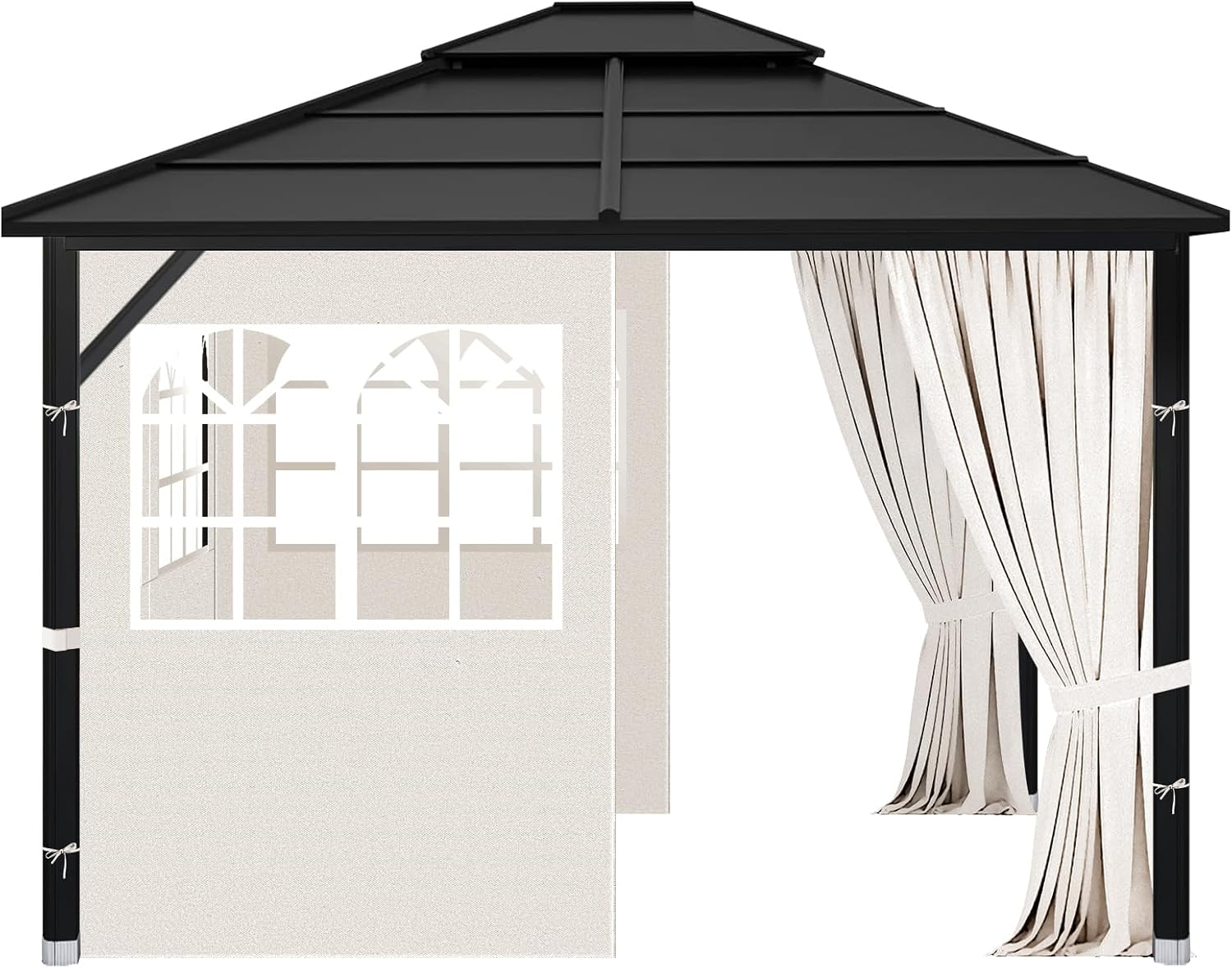 Gazebo Privacy Curtains 10' x 10' with PVC Windows, 4-Panels Side Wall with Zipper Universal Replacement for Patio, Outdoor Canopy, Garden and Backyard, Beige
