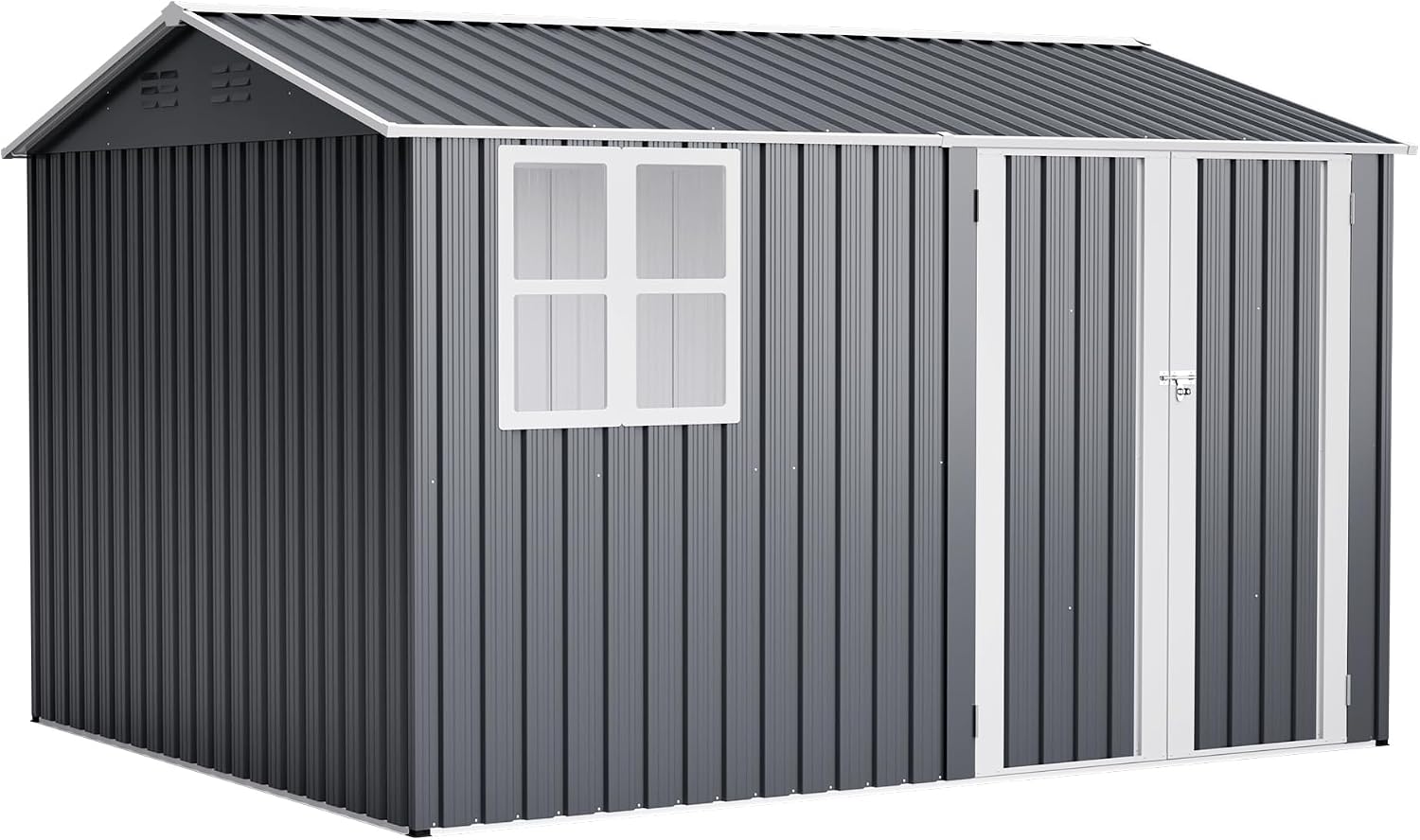8x10 FT Shed Outdoor Storage Metal Large Garden Tool Sheds with Lockable Doors Floor Frame Window Gable Roof Waterproof Steel Utility Equipment Sheds for Backyard Patio Lawn Poolside, Grey