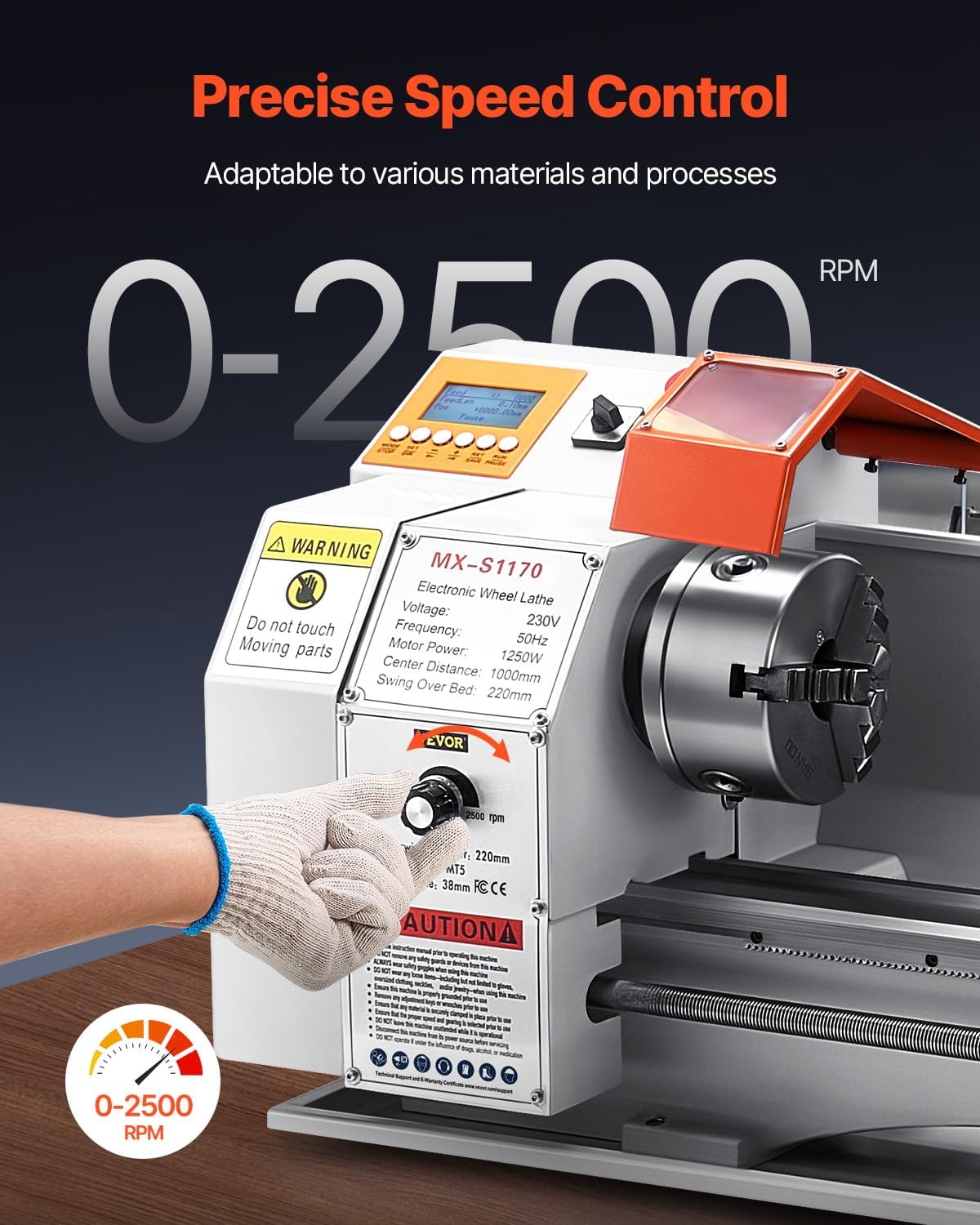 VEVOR Metal Lathe Machine, 8.7 x 39 in, Precision Bench Power Metal Lathe, Automatic Feed, 0-2500 RPM Variable Speed, 1250W Brushless Motor, for Processing Precision Parts Soft Metals Wood Plastics