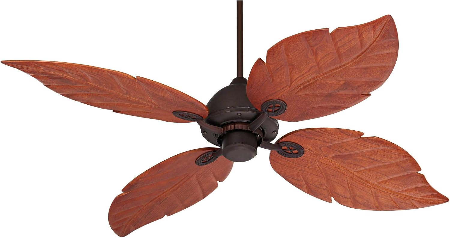 Casa Vieja 60' Oak Creek Tropical Rustic Country Cottage Large Indoor Outdoor Ceiling Fan Oil Rubbed Bronze Brown Walnut Wood Leaves Damp Rated for Patio Exterior House Porch Gazebo Garage Barn
