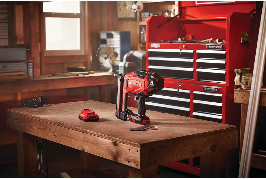CRAFTSMAN V20 Cordless Brad Nailer, 18 Gauge Nail Gun, with Battery and Charger (CMCN618C1)