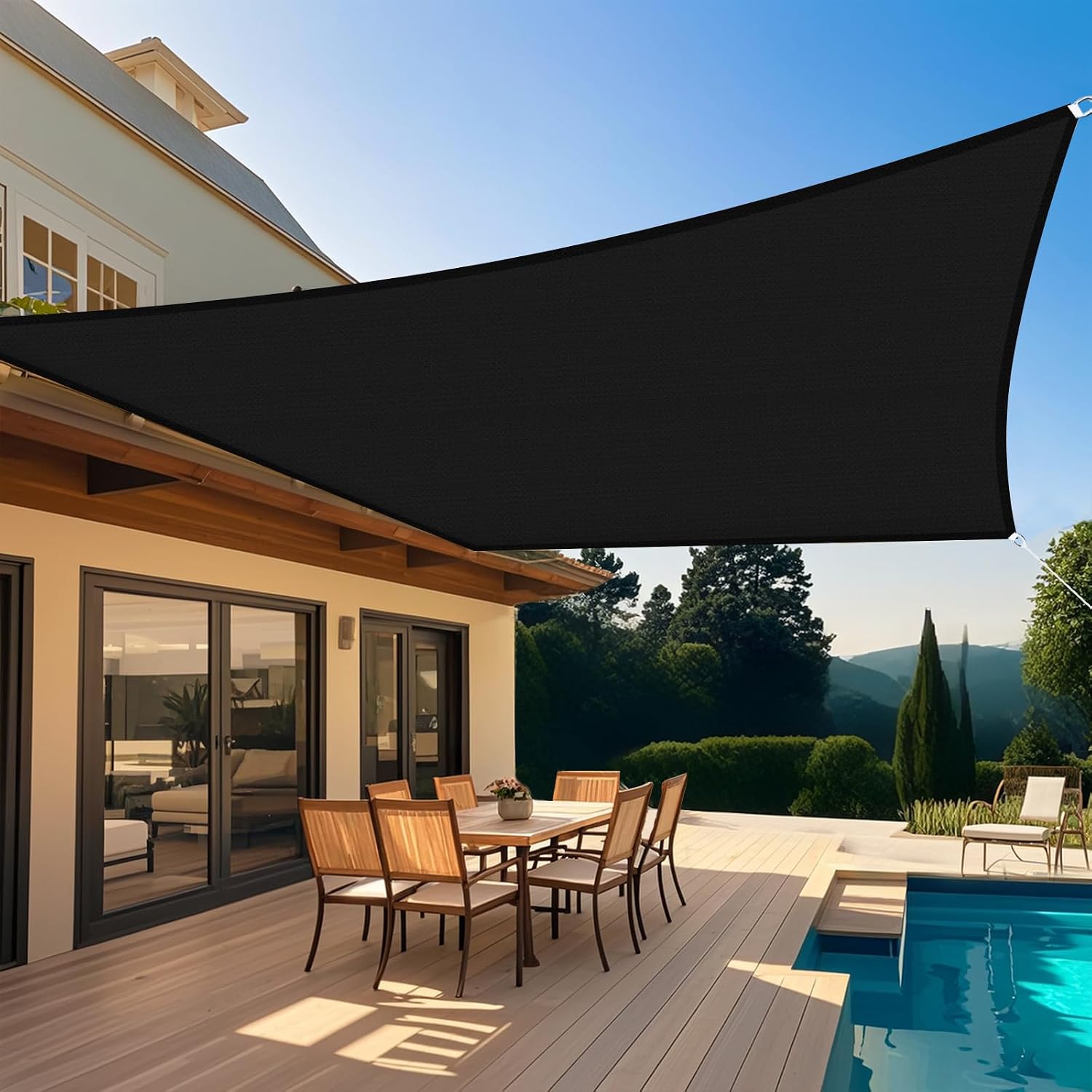 Shade&Beyond Custom 10'x15' Sun Shade Sail Canopy Rectangle UV Block Breathable Curved Sunshade for Backyard Yard Deck Outdoor Facility and Activities, Black (We Make Custom Size)