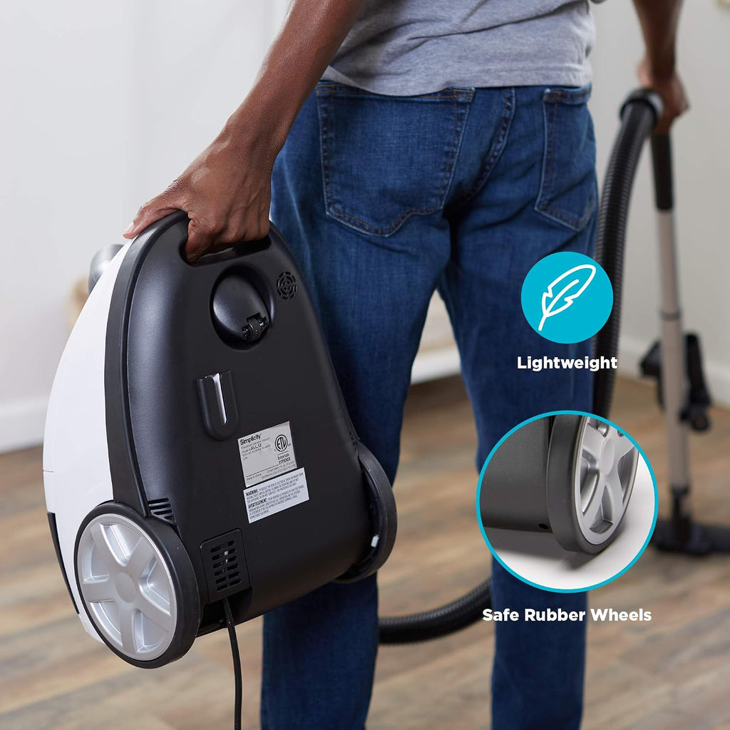 Simplicity Vacuums Jill Lightweight Bagged Canister Vacuum Cleaner – Bagged Vacuum Cleaner with Certified HEPA Filter, Adjustable Suction, Suitable for Floor and Rug Cleaning
