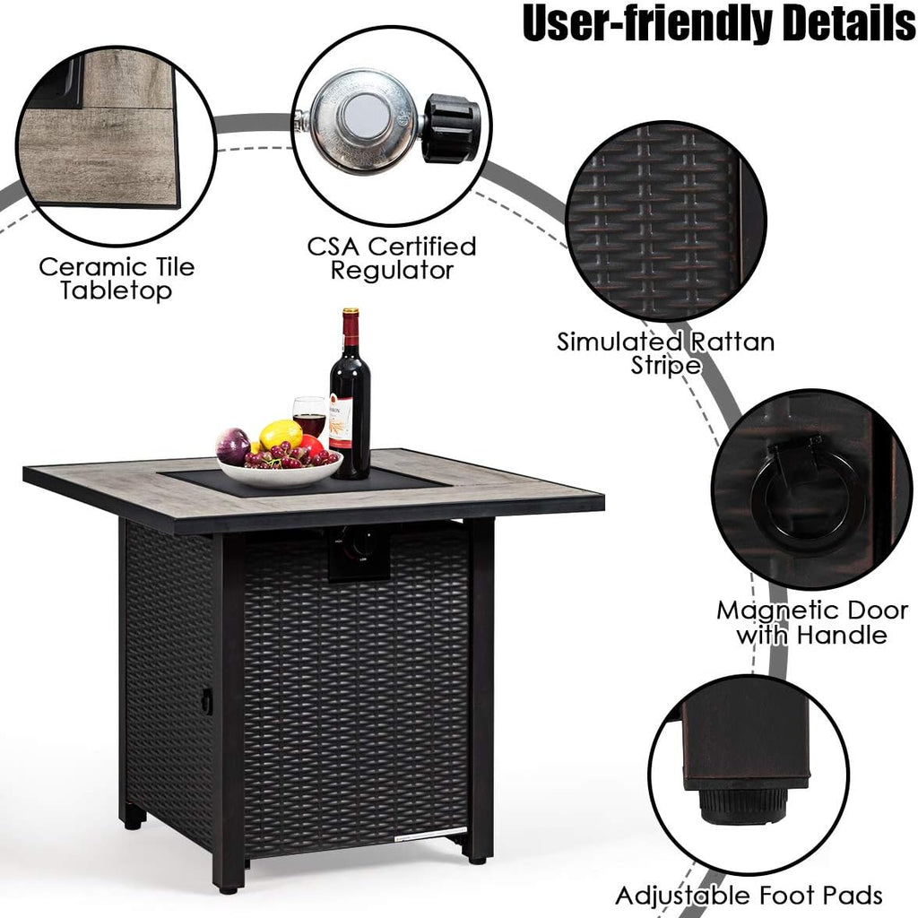 Giantex Propane Fire Pit Table, 30 inch 50,000 BTU Square Gas Firepits w/Ceramic Tabletop, Emboss Gas Heater w/Lava Rock, Waterproof Cover, ETL and CSA Certification for Outside(Black & Gray)