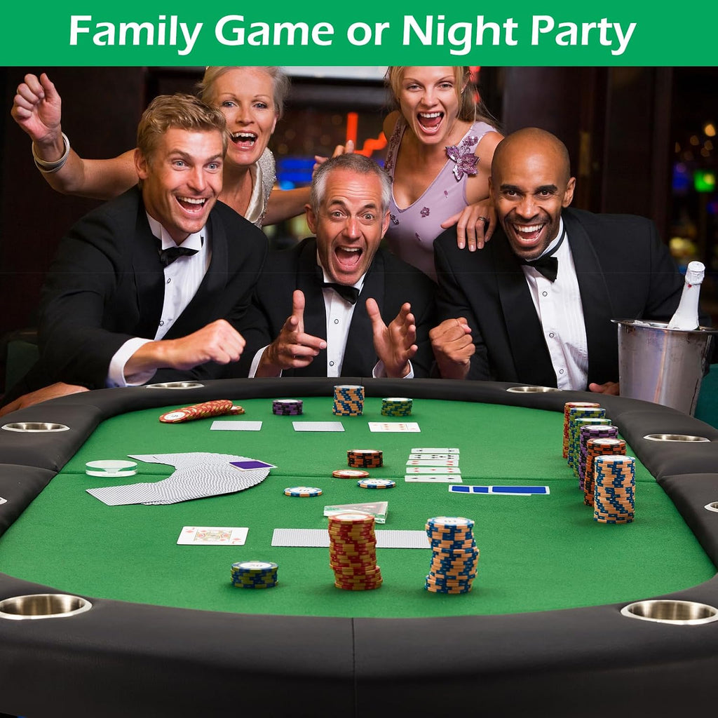 ECOTOUGE Foldable Poker Table, 8-Player Blackjack Texas Holdem Table w/Stainless Cup Holder, Folding Oval Gaming Table with Portable Oxford Bag for Casino Game, No Assembly Required, Green