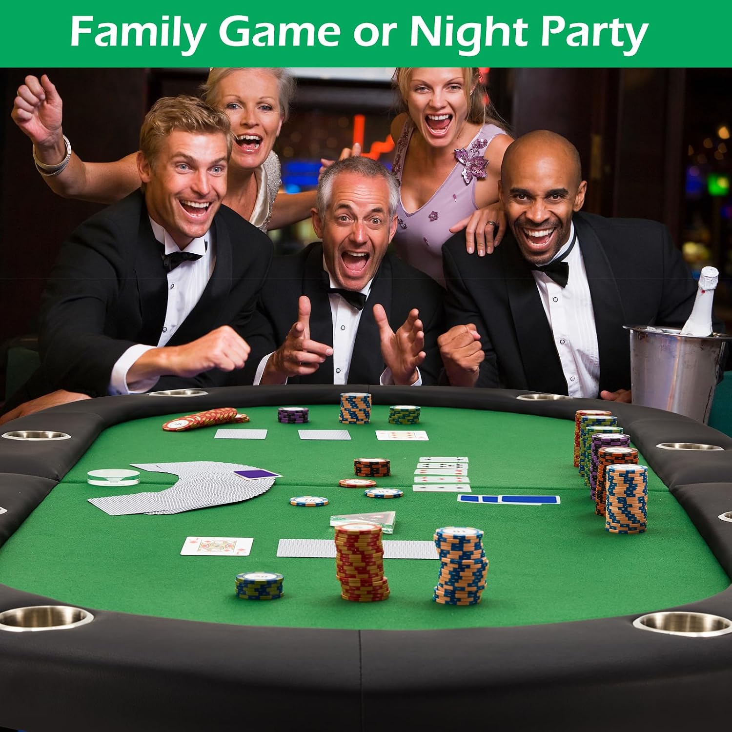 ECOTOUGE Foldable Poker Table, 8-Player Blackjack Texas Holdem Table w/Stainless Cup Holder, Folding Oval Gaming Table with Portable Oxford Bag for Casino Game, No Assembly Required, Green