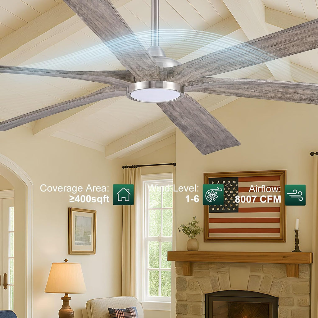72 Inch Indoor Outdoor Ceiling Fans for Patios with Light Remote -Large Modern Gray Wood Ceiling Fan with Quiet Energy Efficient DC Motor, Dimmable Low Profile Ceiling Fan for Porch Gazebo Garage