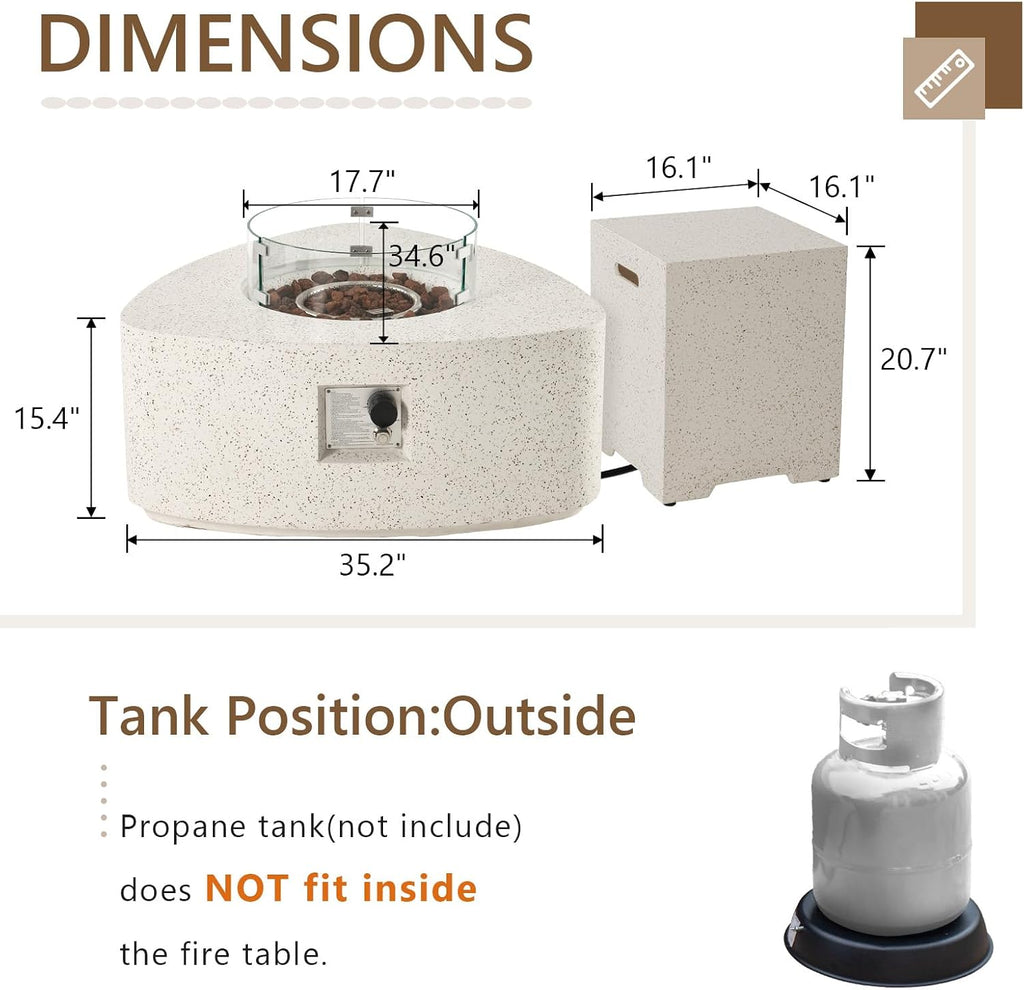 COSIEST Outdoor Propane Fire Pit Table, 24-Inch Terrazzo White Round Fire Pit Table with 16-Inch Tank Lid, 40,000 BTUs Comes with Lava Rock and Rain Cover