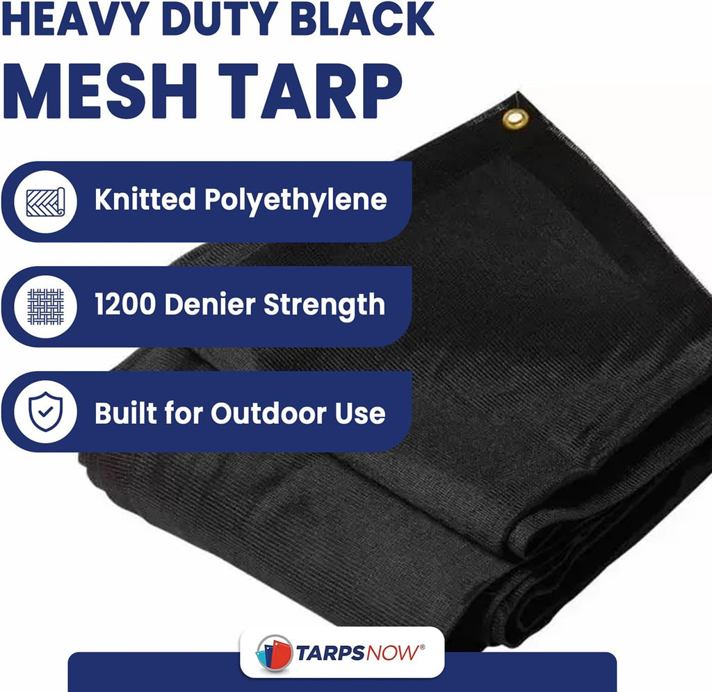 Tarps Now 8' x 16' Heavy Duty Mesh Tarp with 75% Shade and Brass Grommets - Multipurpose Protective Cover Tarpaulin with Air Flow for Tie Downs, Shade, Fences, Canopies, Dump Trucks - Black