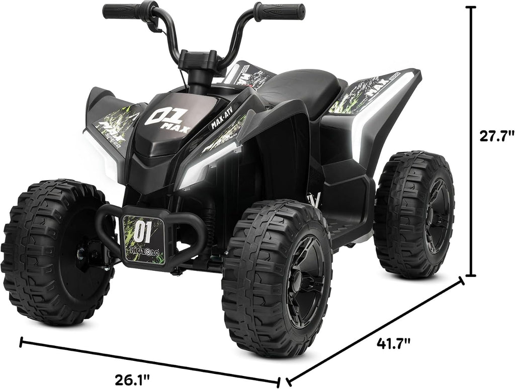 Kidzone 24V Ride On ATV for Kids, 4-Wheel Electric Toy with Bluetooth & USB Music, LED Lights, Rear Suspension, Forward/Reverse, 3.7 MPH Max Speed, 88 LBS Capacity, 37-96 Months - Forest
