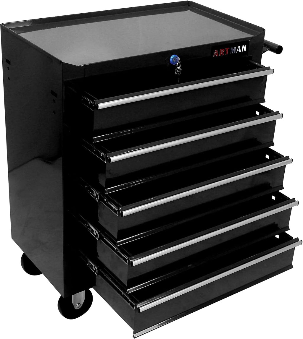 Rolling Tool Chest, 5-Drawer Tool Cabinet with Wheels, Heavy-Duty Steel Tool Storage Cabinet, Lockable Tool Box on Wheels for Garage & Workshop, Black