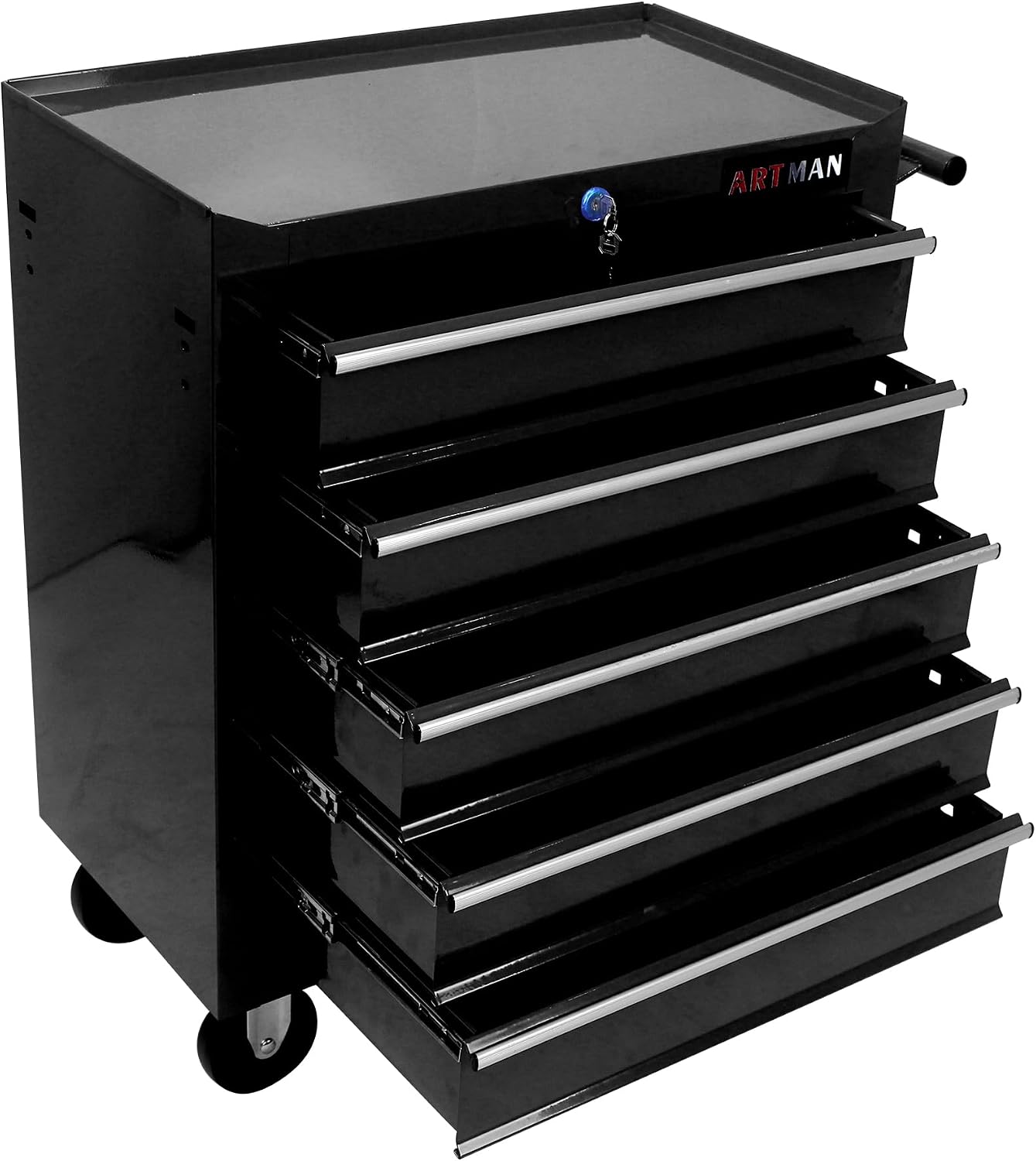 Rolling Tool Chest, 5-Drawer Tool Cabinet with Wheels, Heavy-Duty Steel Tool Storage Cabinet, Lockable Tool Box on Wheels for Garage & Workshop, Black