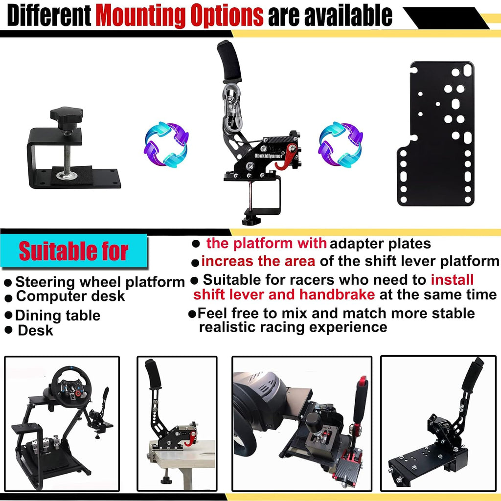 Obokidly Upgrade USB Handbrake Support G923(Advanced G920) Compatible With XBOX ONE/XBOX ONE S AND PC For Sim racing Game Sim Rig With Clamp (Black-3)