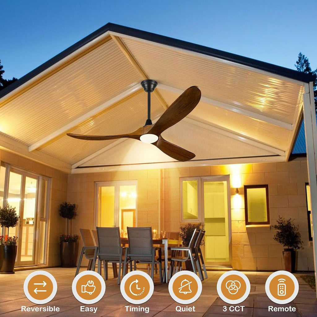 70 Inch Outdoor Ceiling Fan with Lights and Remote, 3 Solid Wood Blades, High CFM Quiet Reversible DC Motor, Rustic Farmhouse Style, for Large Living Room, Patio, Porch & Commercial Spaces