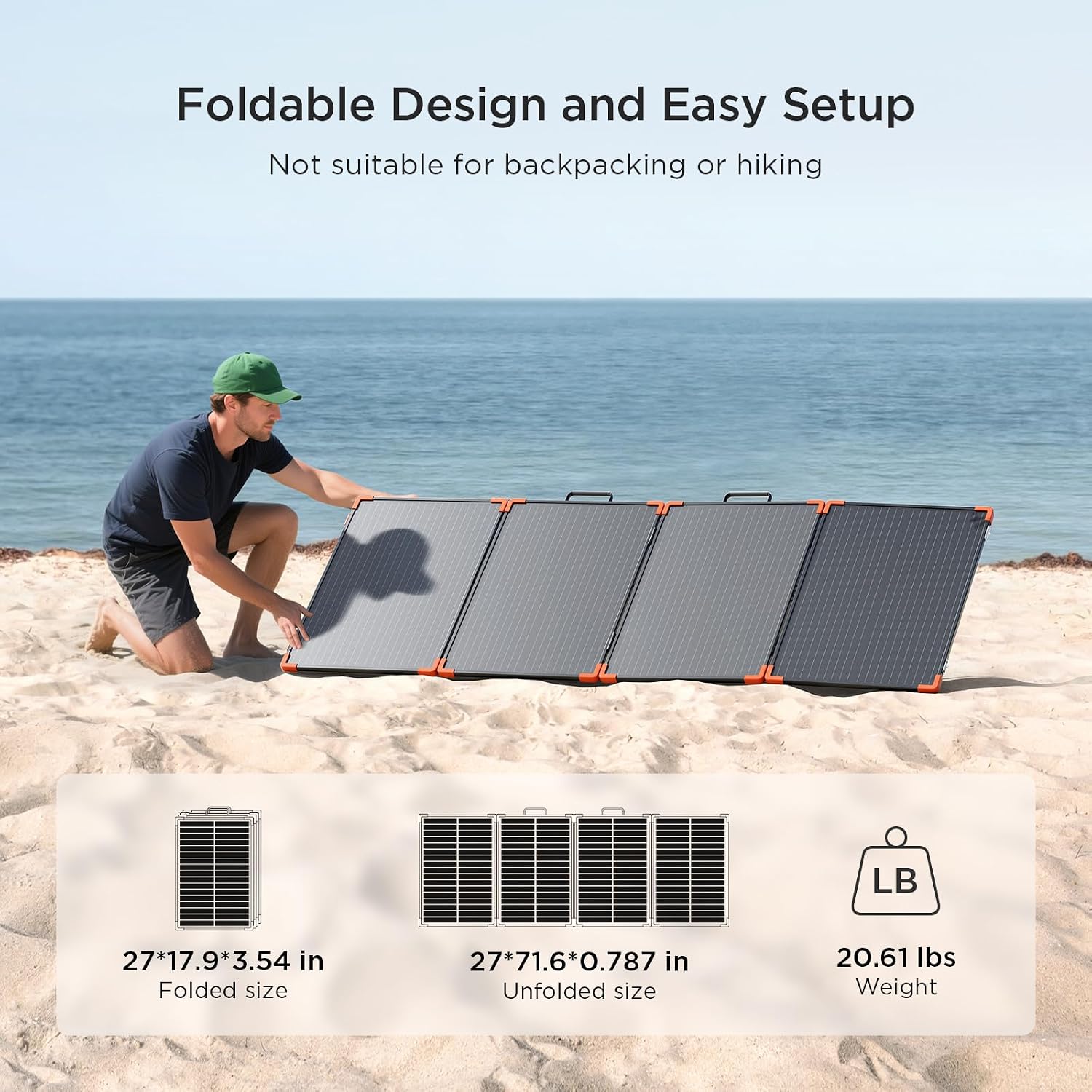 ZOUPW 200W Portable Solar Panel (Tempered Glass),Heavy-Duty Foldable Mono Solar Charger for Jackery Explorer 1000 v2/EcoFlow Delta 2/Bluetti,IP67 Waterproof Off-Grid Power for RV Camping Power Backup
