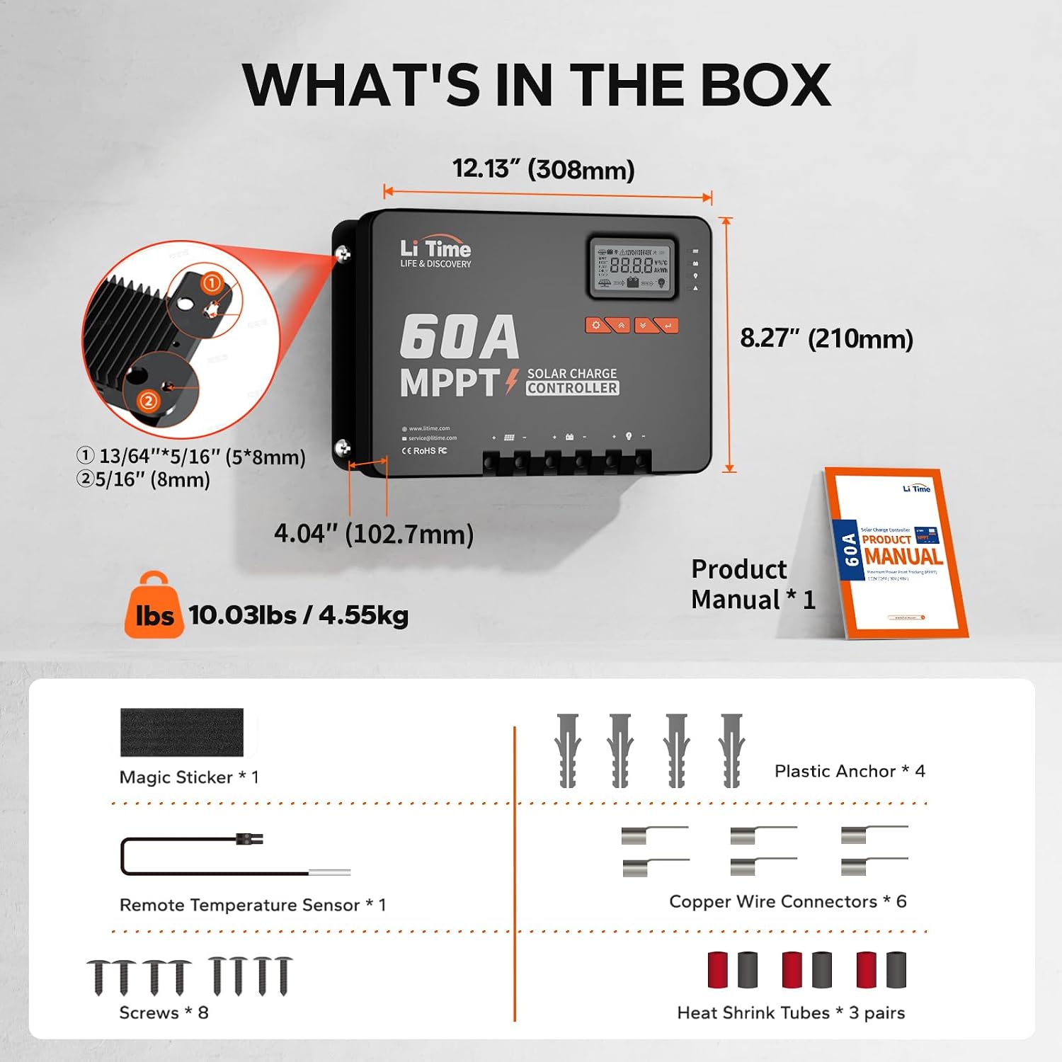 LiTime MPPT Solar Charge Controller (Bluetooth) - Solar Panel Regulator -150V, 60Amp, 12/24/36/48Volt for LiFePO4 and Lead-Acid Battery in Solar System