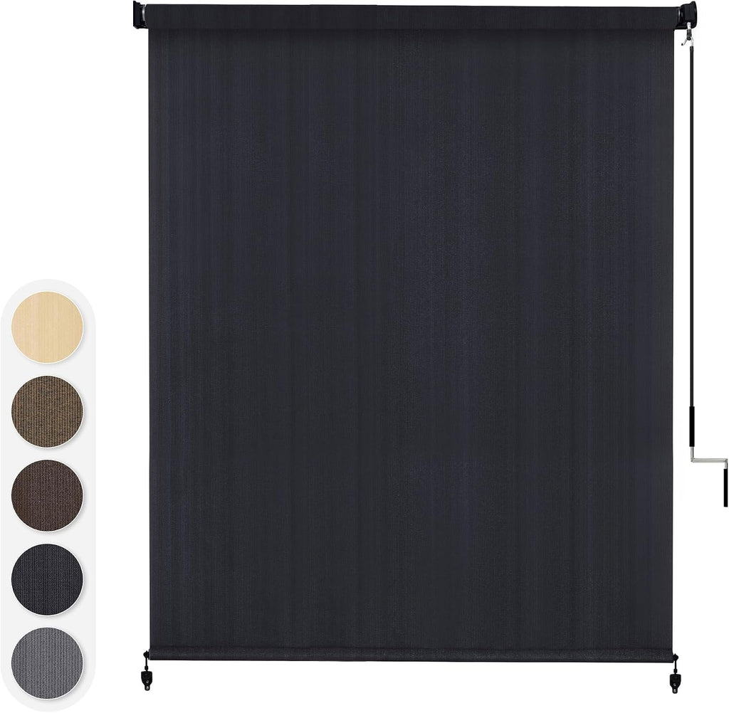 VICLLAX Outdoor Cordless Roller Shade 9' W x 8' H, Patio Shade Roll Up Outdoor Blinds for Front Porch, Graphite Black